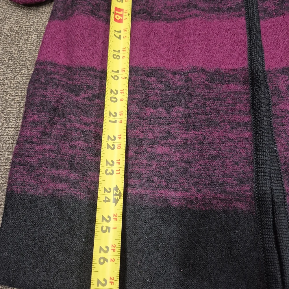 Katie Todd Elegant Black & Magenta Striped Wool-Blend Cardigan Sweater Sz L - Picture 10 of 10